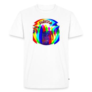 Silhouettes de surfeurs aux couleurs de l’arc-en-ciel - T-shirt Premium bio Homme - blanc - Devant - Nico (187cm)