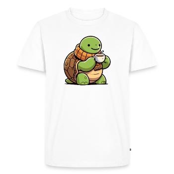 Tortue de l’heure du thé : la buveur de coquillages - T-shirt Premium bio Homme - blanc - Devant - Nico (187cm)