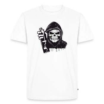 Skull,Skull,Skull with Hoodie and Spray Can - Men's Premium Organic T-Shirt - white - Front - Nico (187cm)