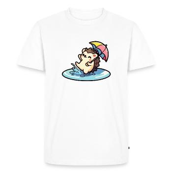 Hedgehog Puddle Party : le fêtard des jours de pluie - T-shirt Premium bio Homme - blanc - Devant - Nico (187cm)