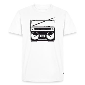 Magnétophone à cassette au pochoir des années 80 - T-shirt Premium bio Homme - blanc - Devant - Nico (187cm)