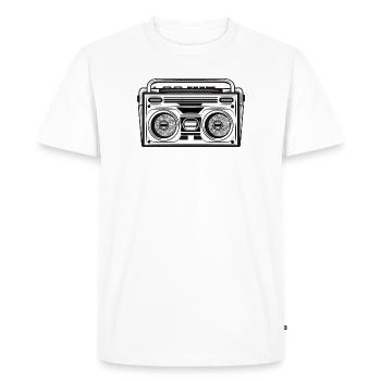 Magnétophone à cassette au pochoir des années 80 - T-shirt Premium bio Homme - blanc - Devant - Nico (187cm)