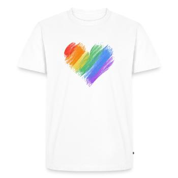 Rainbow Heart Brush Stroke - Men's Premium Organic T-Shirt - white - Front - Nico (187cm)
