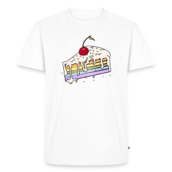 Morceau de gâteau arc-en-ciel avec cerise dans le style bande dessinée - T-shirt Premium bio Homme - blanc - Devant - Nico (187cm)