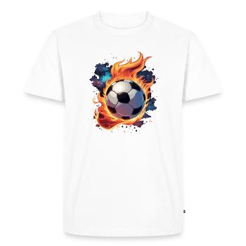 Ballon de football volant avec des flammes. - T-shirt Premium bio Homme - blanc - Devant - Nico (187cm)