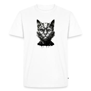 Tête de chat conçue comme un robot au look rétro - T-shirt Premium bio Homme - blanc - Devant - Nico (187cm)