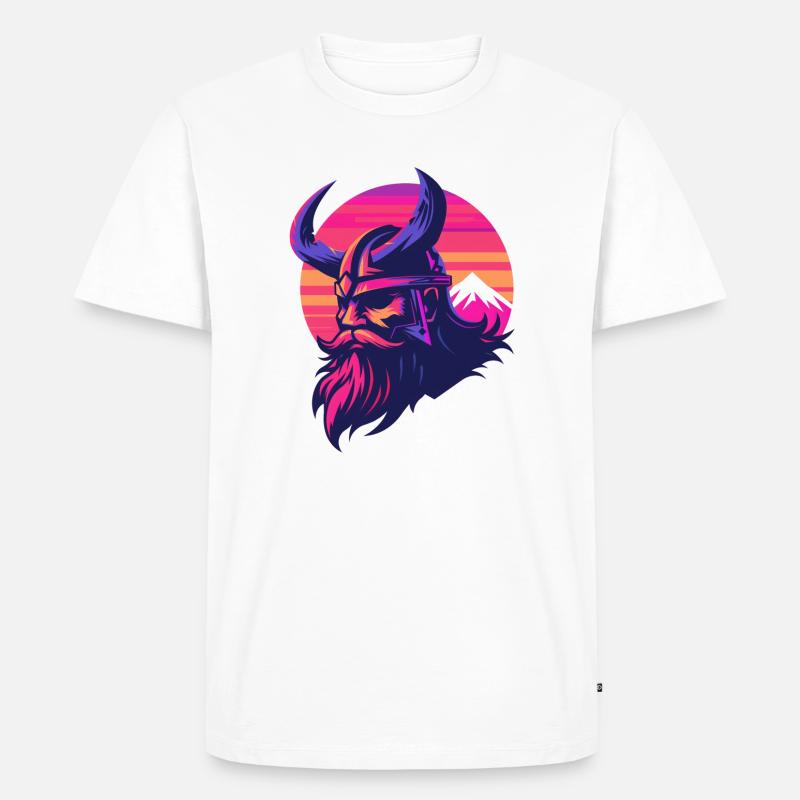 Wikinger Synthwave 3 - Männer Premium Bio T-Shirt - Weiß