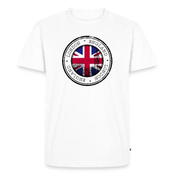 London Flag Round Badge - Men's Premium Organic T-Shirt - white - Front - Nico (187cm)
