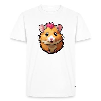 Drôle de hamster à la crinière rose - T-shirt Premium bio Homme - blanc - Devant - Nico (187cm)