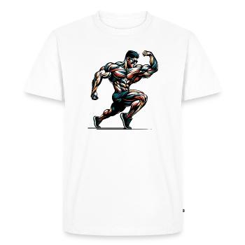 Bodybuilder musclé en pose pour la salle de sport - T-shirt Premium bio Homme - blanc - Devant - Nico (187cm)