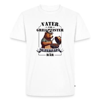 Père & Maître du Grill – Super Papa Ours - T-shirt Premium bio Homme - blanc - Devant - Nico (187cm)