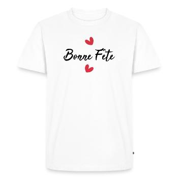 BONNE FÊTE. COEUR. BONNE FÊTE MAMAN. MAMAN. FÊTE - T-shirt Premium bio Homme - blanc - Devant - Nico (187cm)