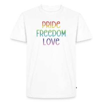 LGBT Pride Month - Peace. Freedom. Love. - Men's Premium Organic T-Shirt - white - Front - Nico (187cm)