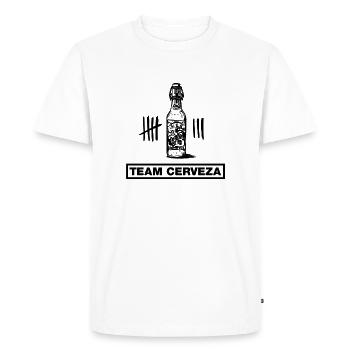 Bière, Bière, Cerveza (Conception de l’équipe de l’enterrement de vie de garçon) - T-shirt Premium bio Homme - blanc - Devant - Nico (187cm)