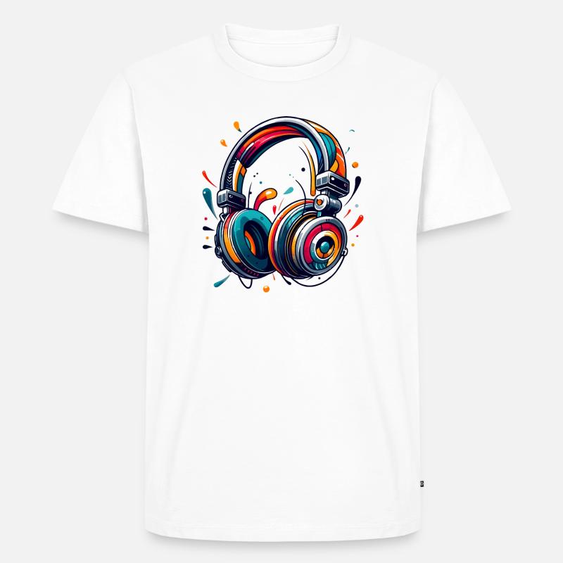 Kopfhörer im dynamischem, abstraktem Kunststil - Männer Premium Bio T-Shirt - Weiß