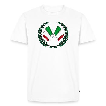 Flags Italy in laurel wreath - Men's Premium Organic T-Shirt - white - Front - Nico (187cm)