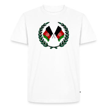 Flags Afghanistan in laurel wreath - Men's Premium Organic T-Shirt - white - Front - Nico (187cm)