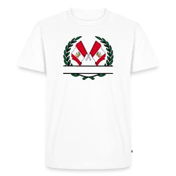 Flags Peru laurel wreath banner - Men's Premium Organic T-Shirt - white - Front - Nico (187cm)