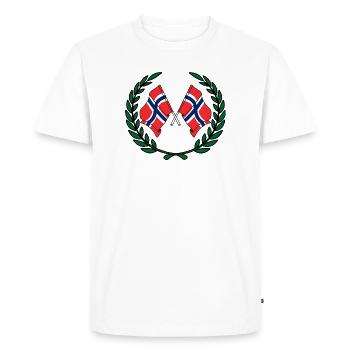 Flags Norway in laurel wreath - Men's Premium Organic T-Shirt - white - Front - Nico (187cm)