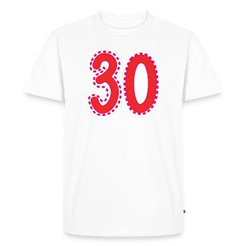 30. 30 ANS. 30e ANNIVERSAIRE. ANNIVERSAIRE 30 ANS. - T-shirt Premium bio Homme - blanc - Devant - Nico (187cm)