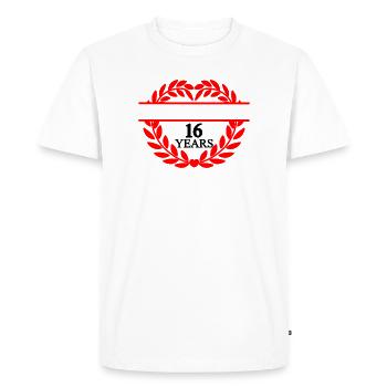Name banner sixteen years, heart laurel wreath - Men's Premium Organic T-Shirt - white - Front - Nico (187cm)