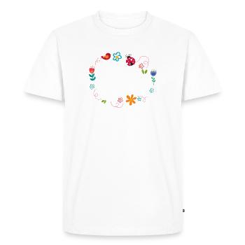 Cadre rond avec fleurs, coccinelle et oiseau - T-shirt Premium bio Homme - blanc - Devant - Nico (187cm)