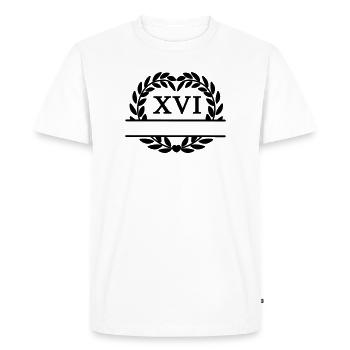 Seize ans, couronne de laurier en chiffres latins - T-shirt Premium bio Homme - blanc - Devant - Nico (187cm)