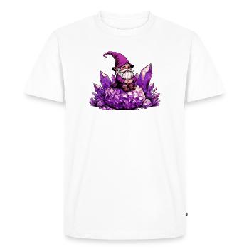 Gnome sitting on an Amethyst Crystal - Men's Premium Organic T-Shirt - white - Front - Nico (187cm)