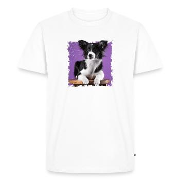 Chien assis sur un tabouret - T-shirt Premium bio Homme - blanc - Devant - Nico (187cm)