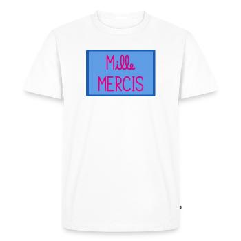 MAÎTRESSE. MAITRE. MERCI. MERCI MAÎTRESSE - T-shirt Premium bio Homme - blanc - Devant - Nico (187cm)