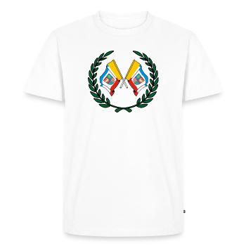 Drapeaux Sainte-Croix couronne de laurier - T-shirt Premium bio Homme - blanc - Devant - Nico (187cm)