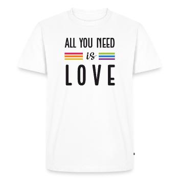 Mois de la fierté LGBTQ - Tout ce dont vous avez besoin, c’est de l’amour - T-shirt Premium bio Homme - blanc - Devant - Nico (187cm)