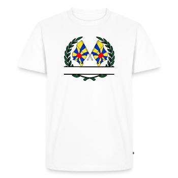 Drapeaux de Flandre occidentale en bannière de couronne de laurier - T-shirt Premium bio Homme - blanc - Devant - Nico (187cm)