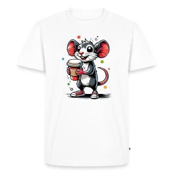 Dessin animé d’une souris joyeuse avec du café - T-shirt Premium bio Homme - blanc - Devant - Nico (187cm)
