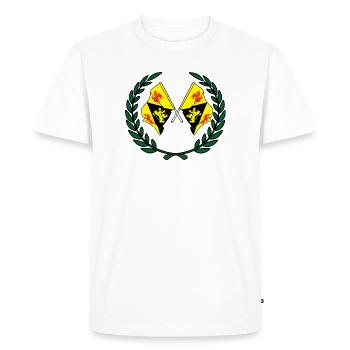 Flags of Walloon Brabant in laurel wreath - Men's Premium Organic T-Shirt - white - Front - Nico (187cm)