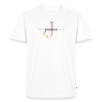 J | Monogramme | Nom | Janina |Aquarelle - T-shirt Premium bio Homme - blanc - Devant - Nico (187cm)