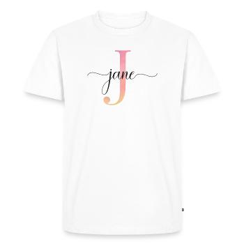 J | Monogramme | Nom | Jane |Aquarelle - T-shirt Premium bio Homme - blanc - Devant - Nico (187cm)