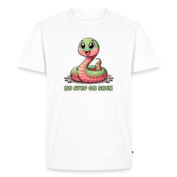 No Step on Snek : un signe d’avertissement hilarant - T-shirt Premium bio Homme - blanc - Devant - Nico (187cm)