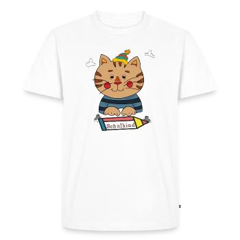 Chat écolier - T-shirt Premium bio Homme - blanc - Devant - Nico (187cm)