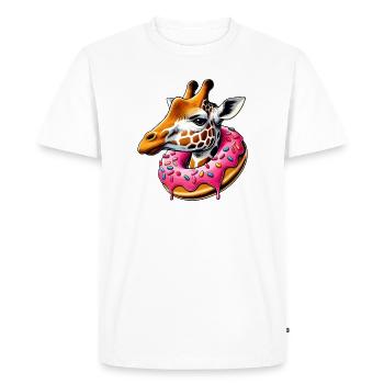 Funny Eye Candy - Girafe avec beignet - T-shirt Premium bio Homme - blanc - Devant - Nico (187cm)