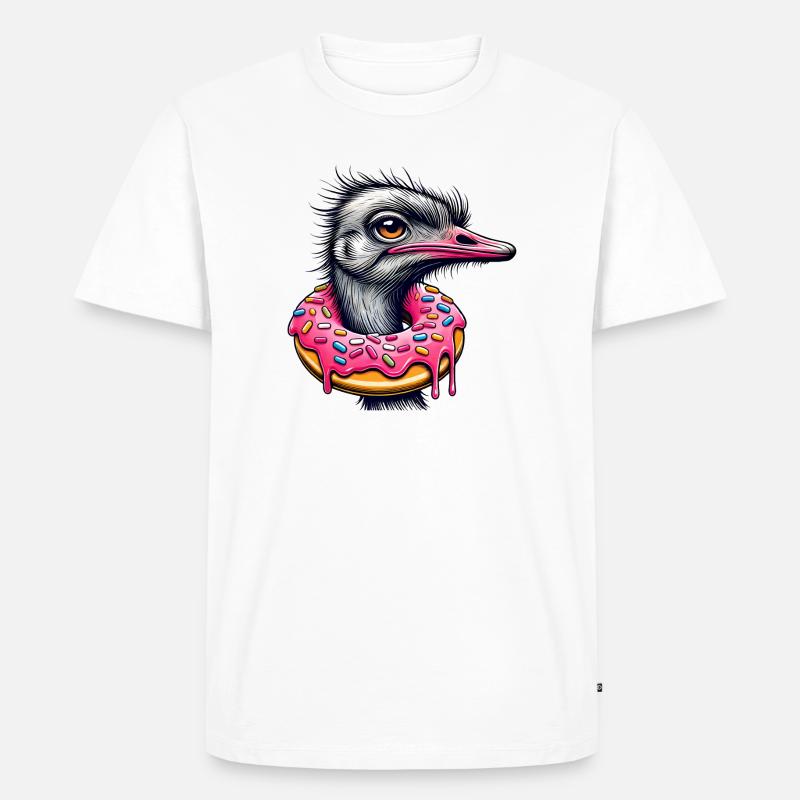 witziger Augenschmaus - Vogel Strauß mit Donut - Männer Premium Bio T-Shirt - Weiß