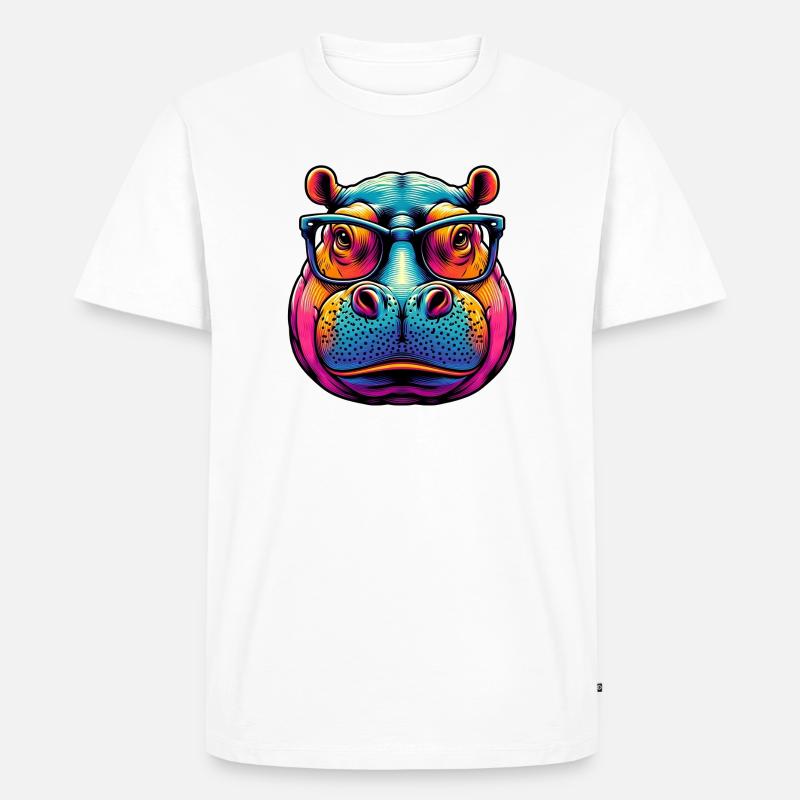Nilpferd mit Brille - Männer Premium Bio T-Shirt - Weiß