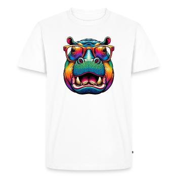 Hippopotame à lunettes - T-shirt Premium bio Homme - blanc - Devant - Nico (187cm)