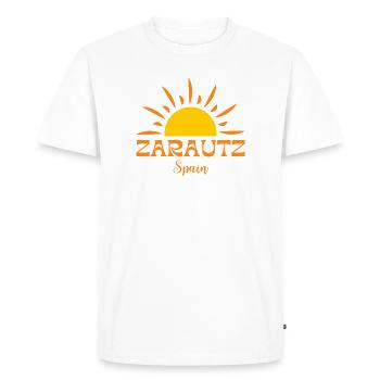 ZARAUTZ Spain--Bright Sun Emblem T-Shirt - Men's Premium Organic T-Shirt - white - Front - Nico (187cm)