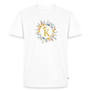 K Monogram, Flower Circle, Personalizable - Men's Premium Organic T-Shirt - white - Front - Nico (187cm)