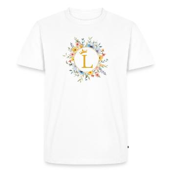 L Monogram, Flower Circle, Personalizable - Men's Premium Organic T-Shirt - white - Front - Nico (187cm)