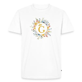 G Monogram, Flower Circle, Personalizable - Men's Premium Organic T-Shirt - white - Front - Nico (187cm)