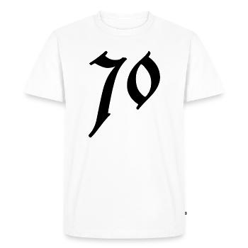 70. 70 YEARS. 70th ANNIVERSARY. 70 YEARS ANNIVERSARY. - Men's Premium Organic T-Shirt - white - Front - Nico (187cm)