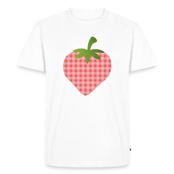 Strawberry with check pattern - personalizable - Men's Premium Organic T-Shirt - white - Front - Nico (187cm)