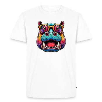 Hippopotame à lunettes - T-shirt Premium bio Homme - blanc - Devant - Nico (187cm)